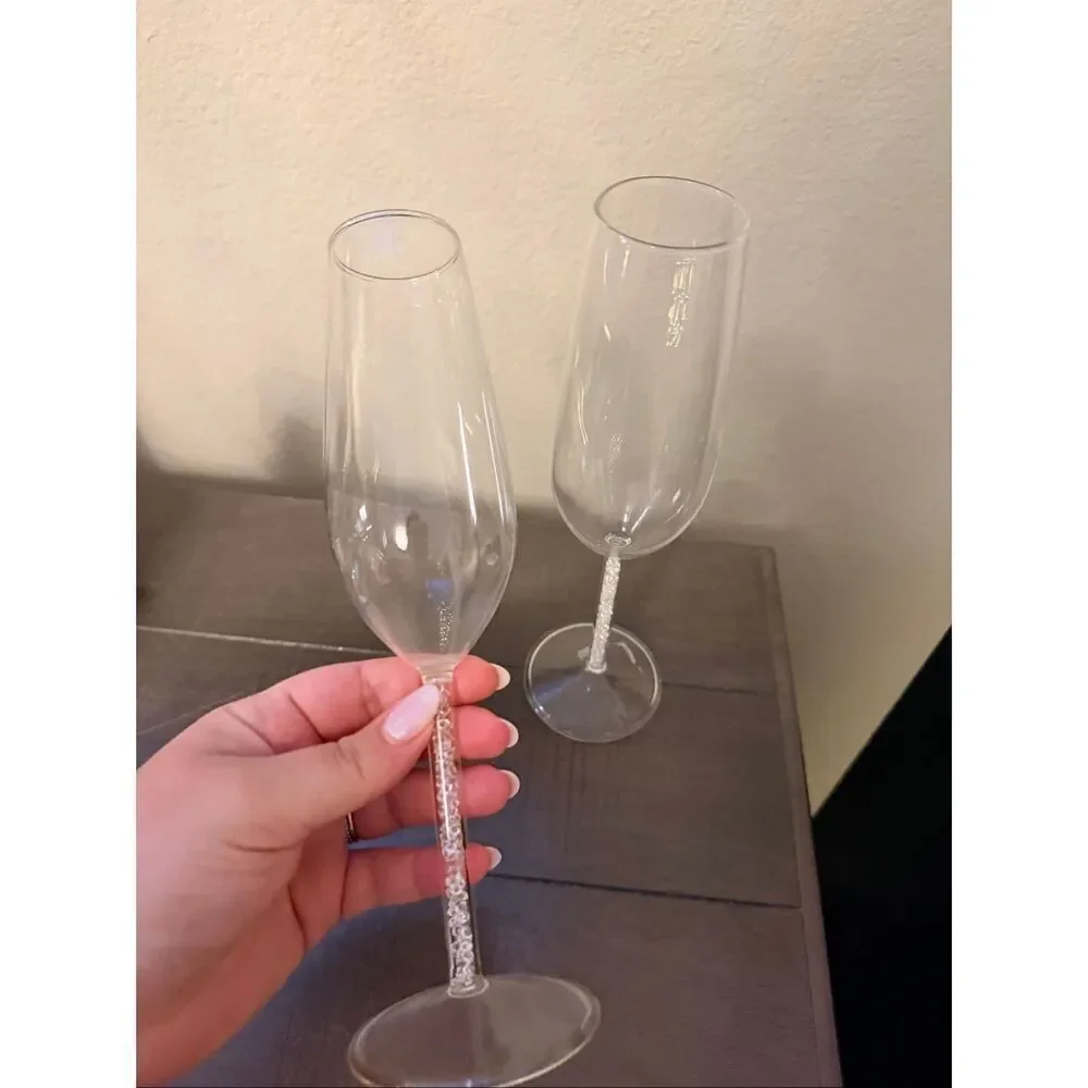 Z Gallerie glass Champagne Flutes Crystal Filled Stem Set of 2